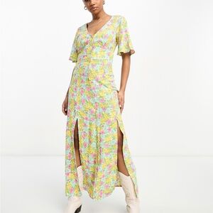 Floral Maxi Dress in Yellow and Pink